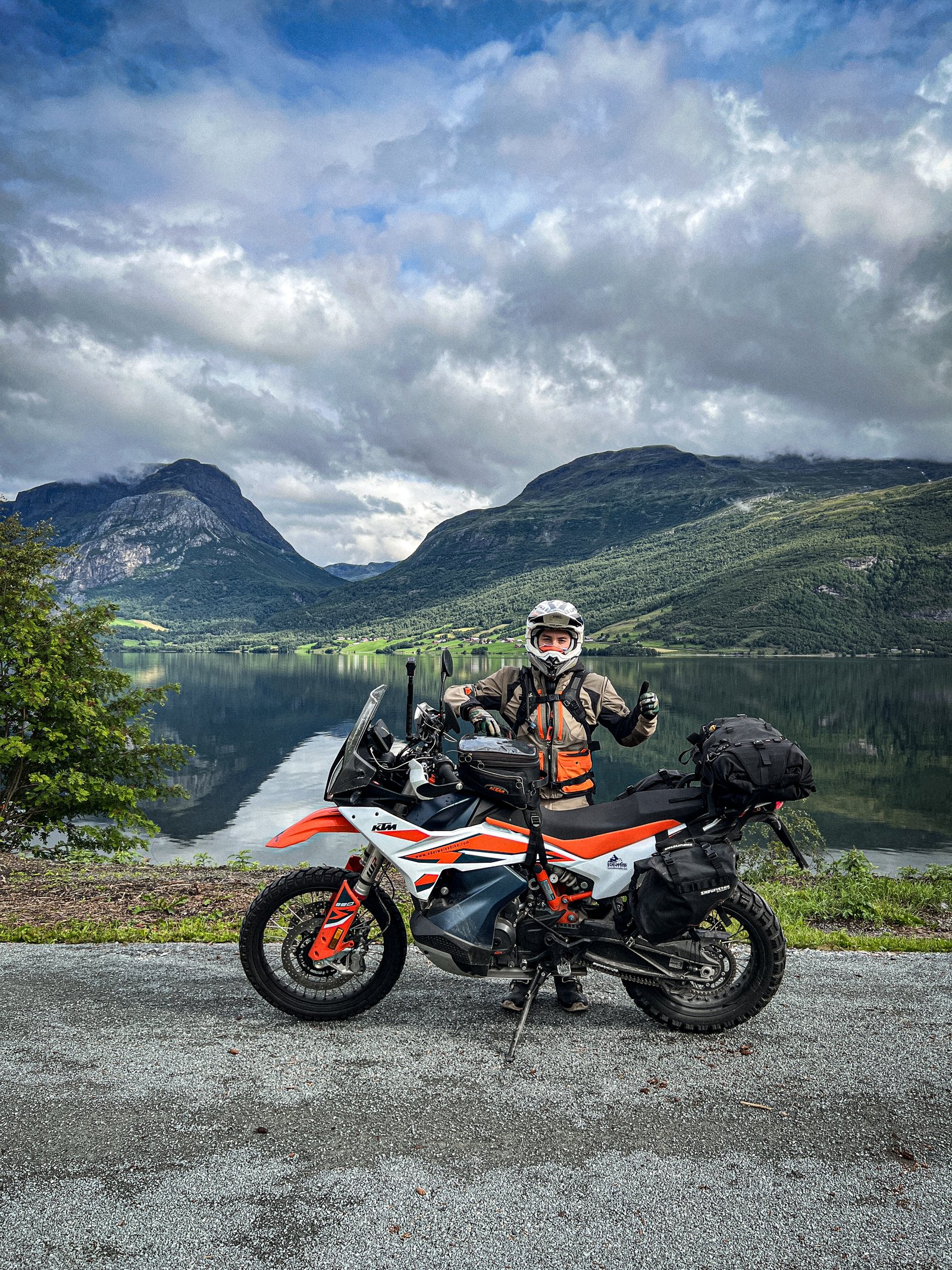 KTM Adventure Rally Norway 2023 — KTM bikes by fjord and mountain road