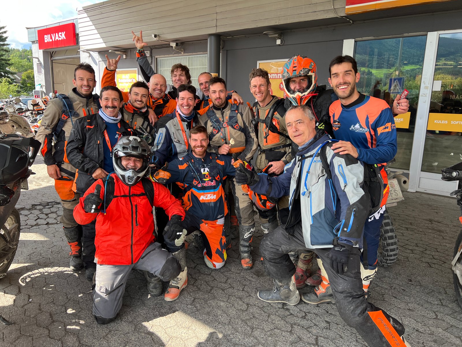 All 150 riders group celebration photo on the final evening