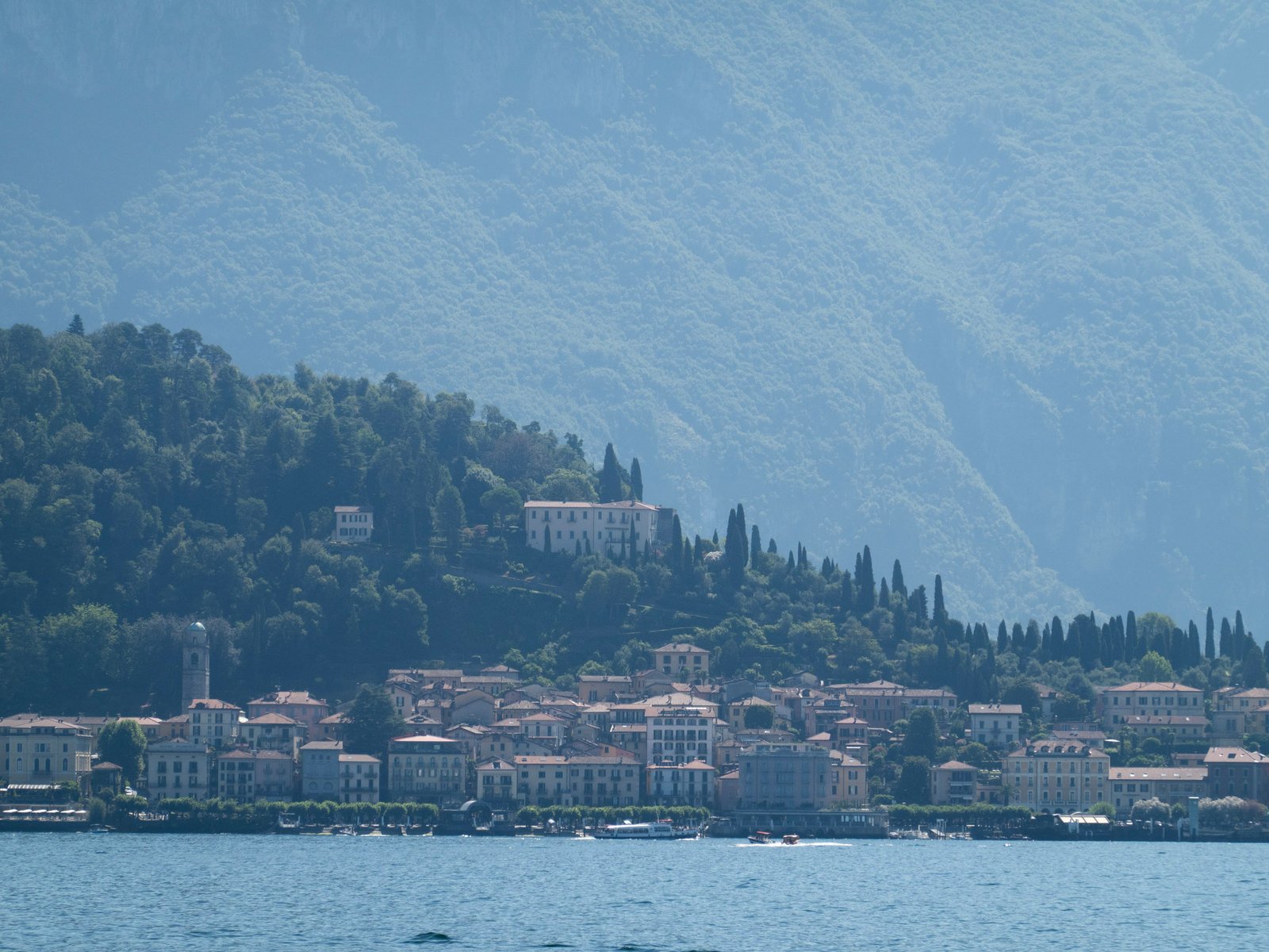 Lakeshore architecture, arch and lake view, Como Italy
